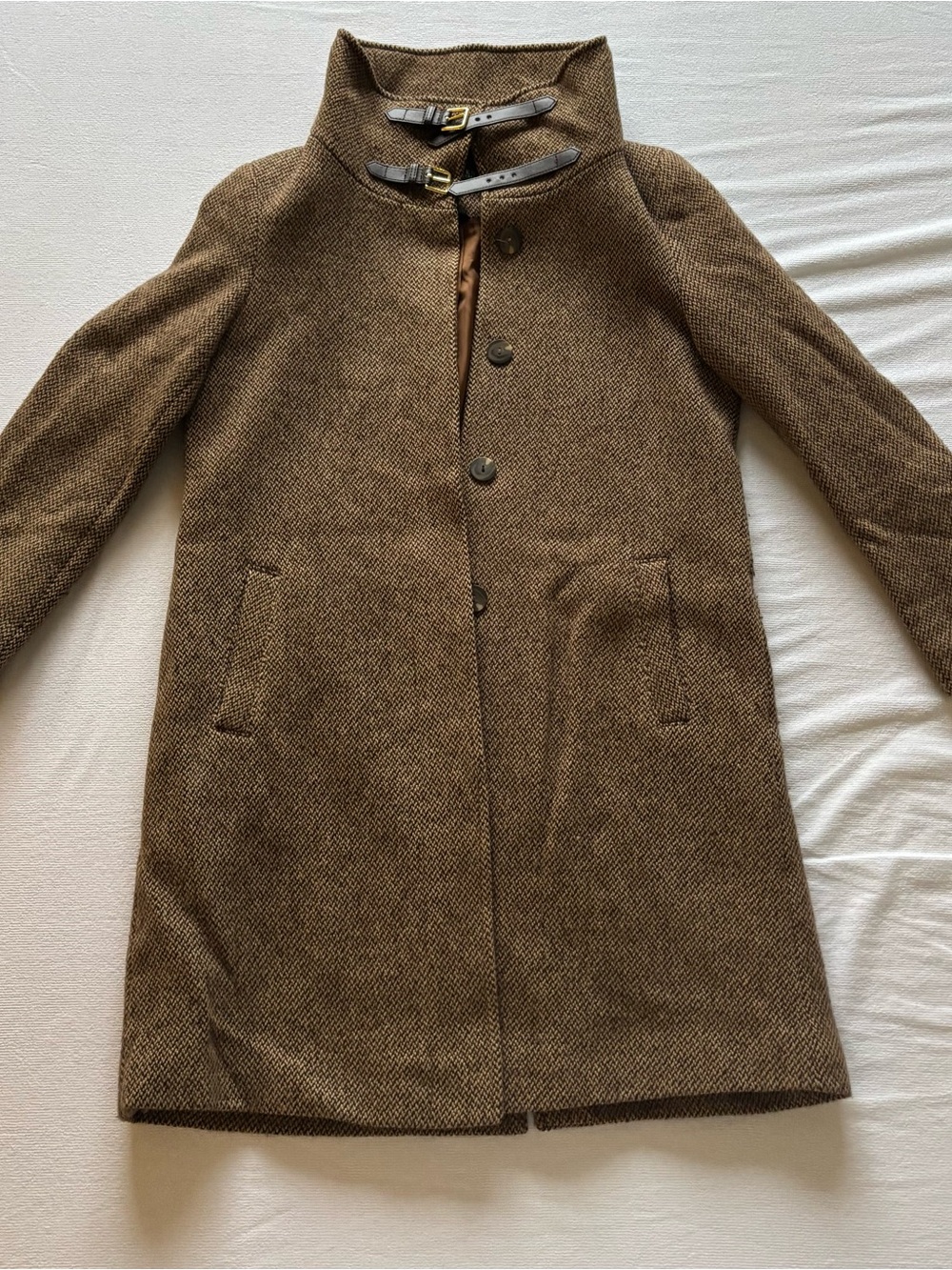 Ralph Lauren Brown Tweed Trench Coat with Buckle Collar